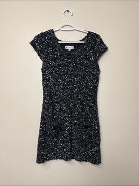 Papillon Blanc Black Speckled Knit Cap-Sleeve Dress size L